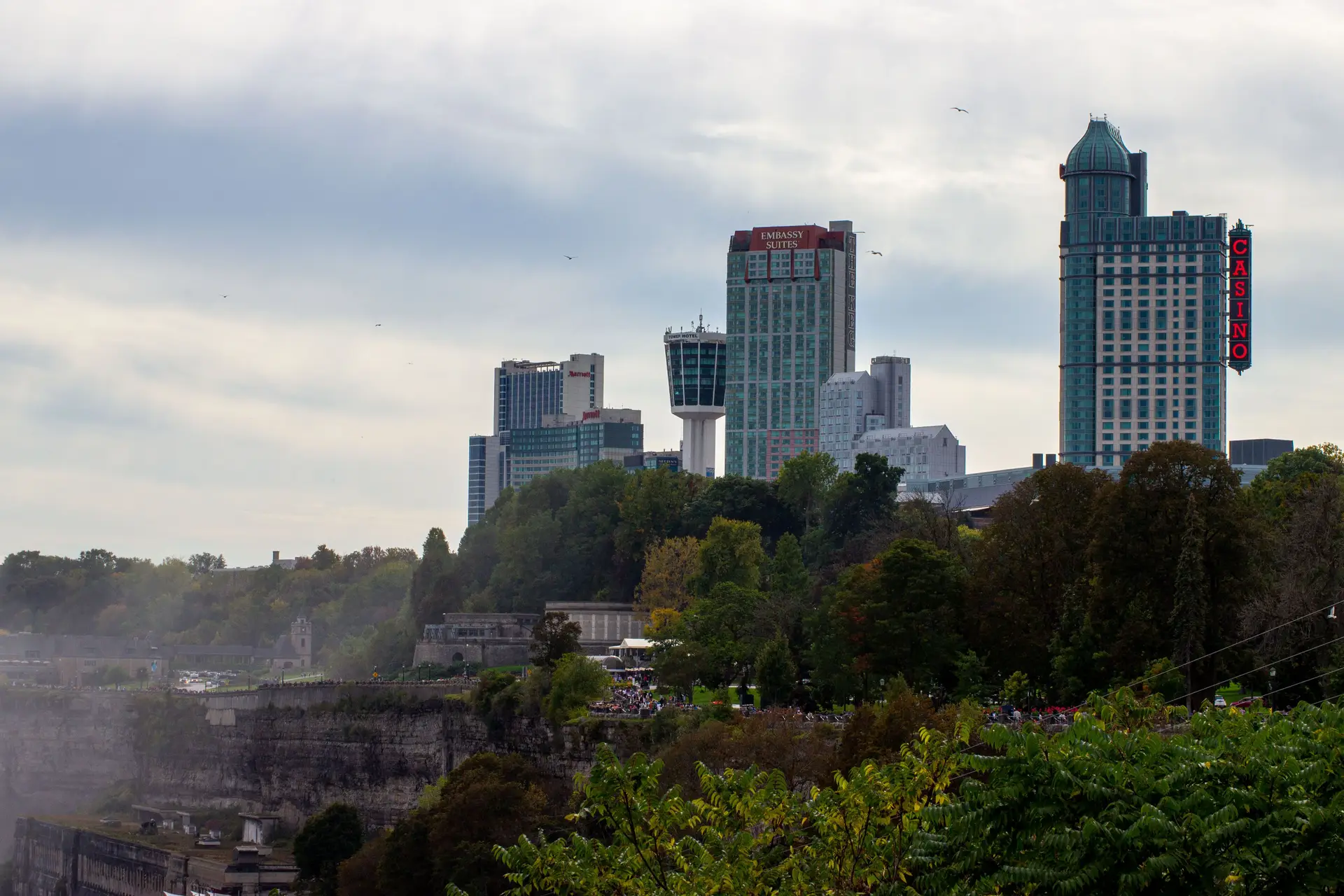Fallsview Casino Resort towering over the Canadian Horseshoe Falls in Niagara Falls Ontario