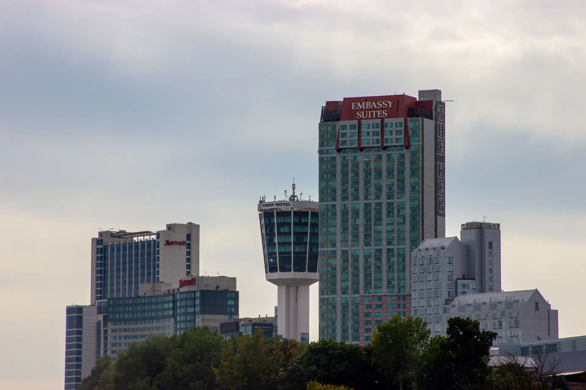 Twilight panoramic view over Niagara Falls casino resort skyline