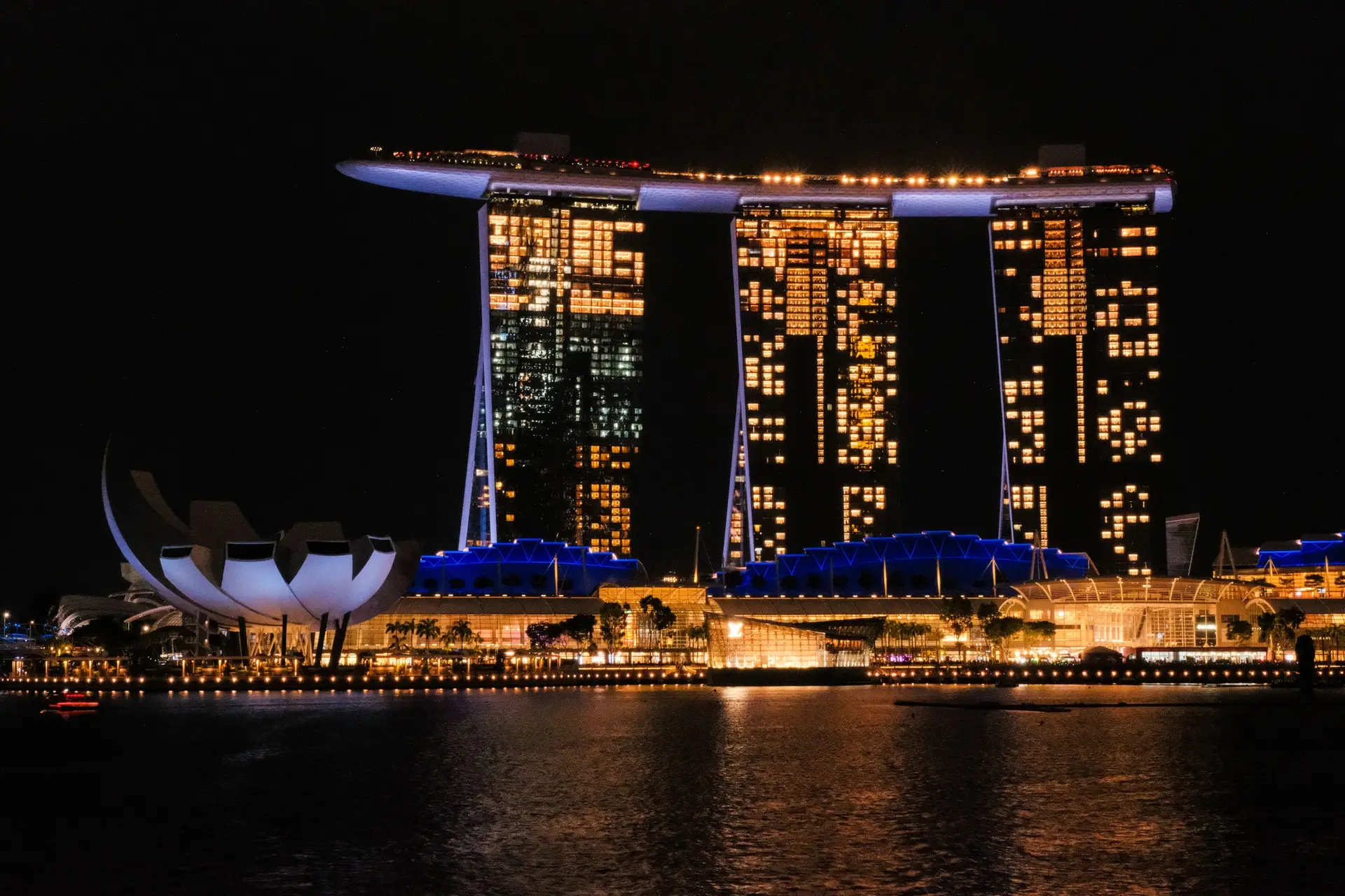 Marina Bay Sands luxury destination lit up at night