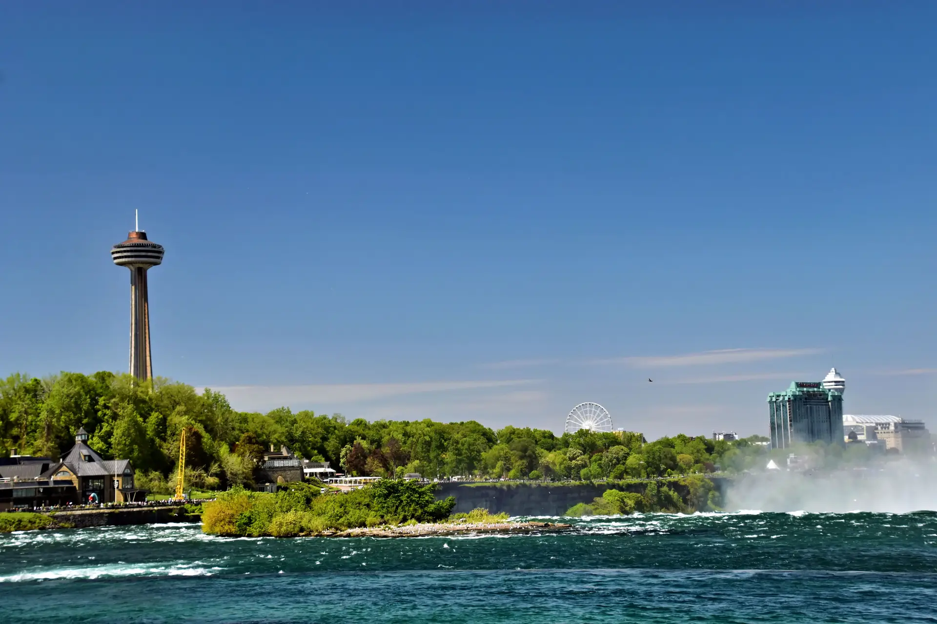 Scenic view of Niagara Falls gorge and resort towers