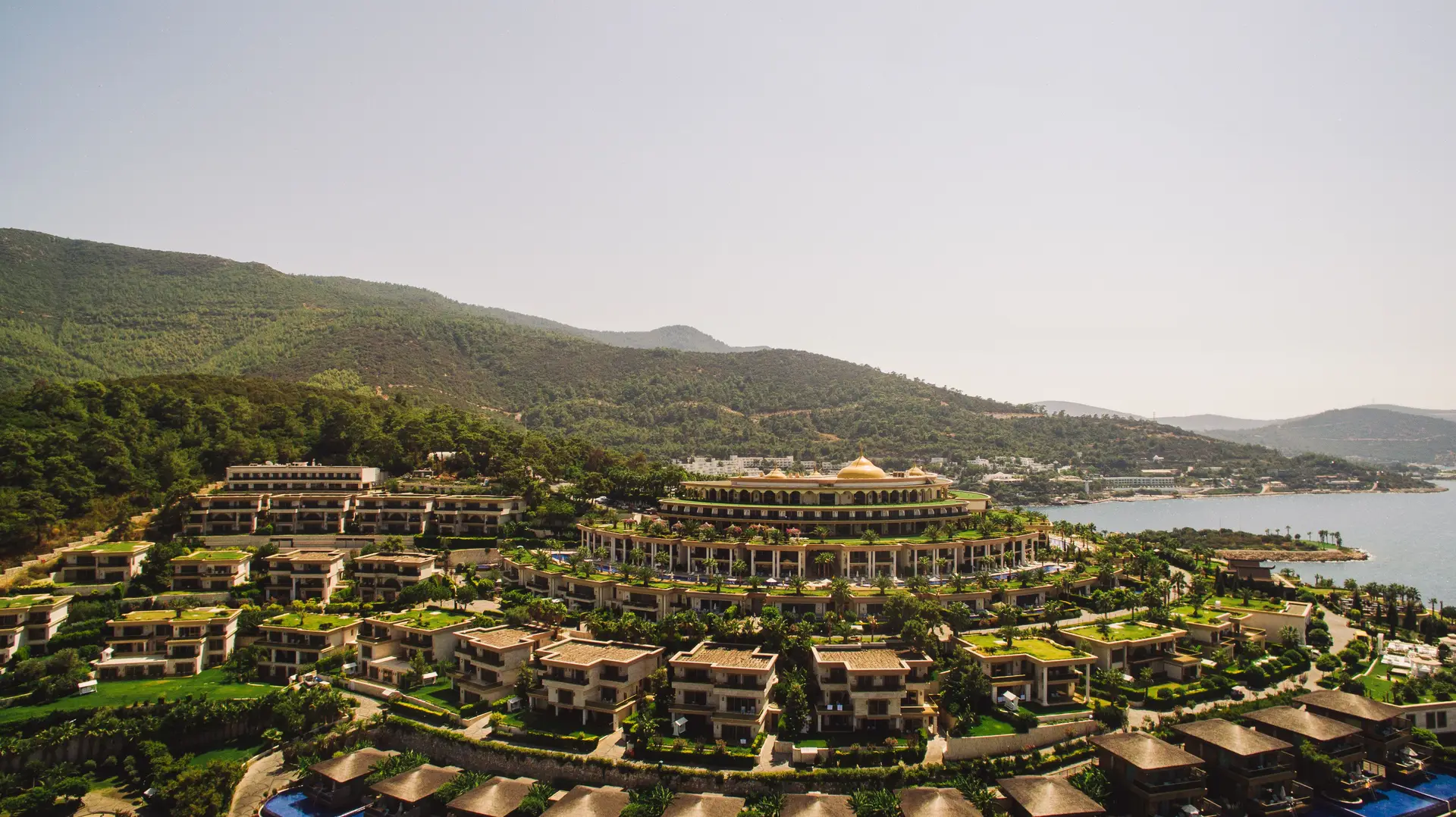 Scenic luxury coastal resort bay backdrop